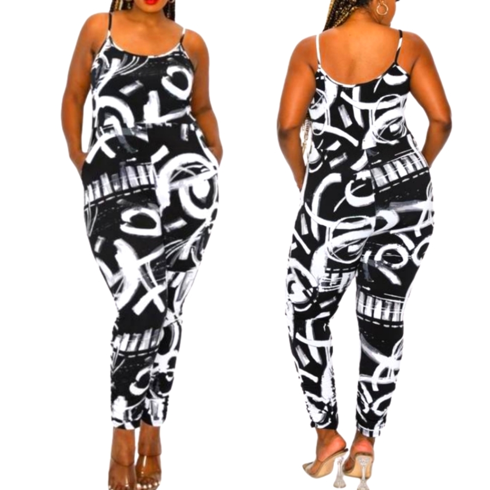 Black & White Abstract Stretch Jumpsuit
